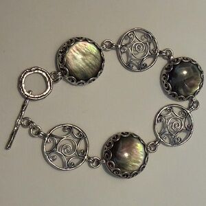 PZ Israel 925 Sterling Silver Dark Mother of Pearl Bracelet | Artisan Filigree
